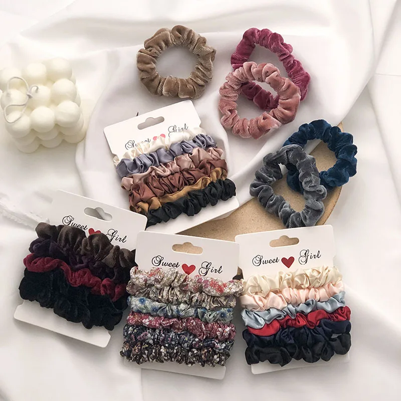 

6Pcs/Set Woman Scrunchies Silk Hairband Hair Ties Girls Ponytail Holders Rubber Band Elastic Hair Bands Fashion Hair Accessories