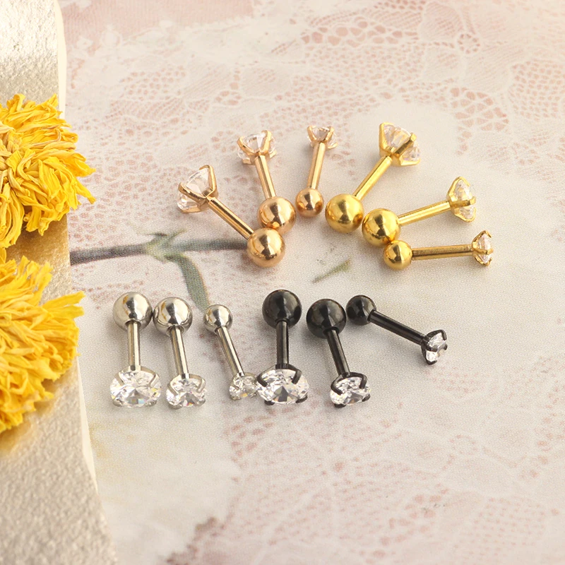 wholesales cartilage ear stud 3/4/5mm 16g 3 colors avaible stainless steel earrings piercing body tragus helix barbell stud conc