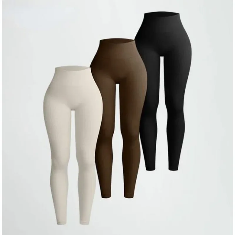 Women High Waist Seamless Thread Knitted Yoga Leggings Hip Lifting High Elastic Slim Training Running Gym Fitness Fashion Pants 3