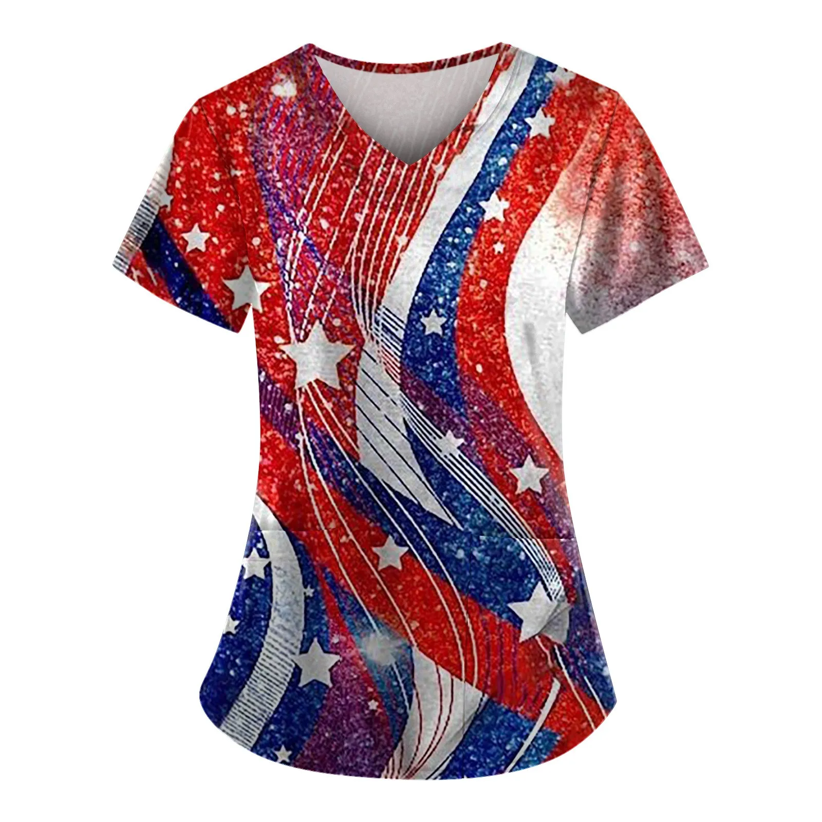 

Women's Fashion Short Sleeve With Pocket Workwear Stripe Printed Workwear Tops cheap women's clothing and free shipping offers
