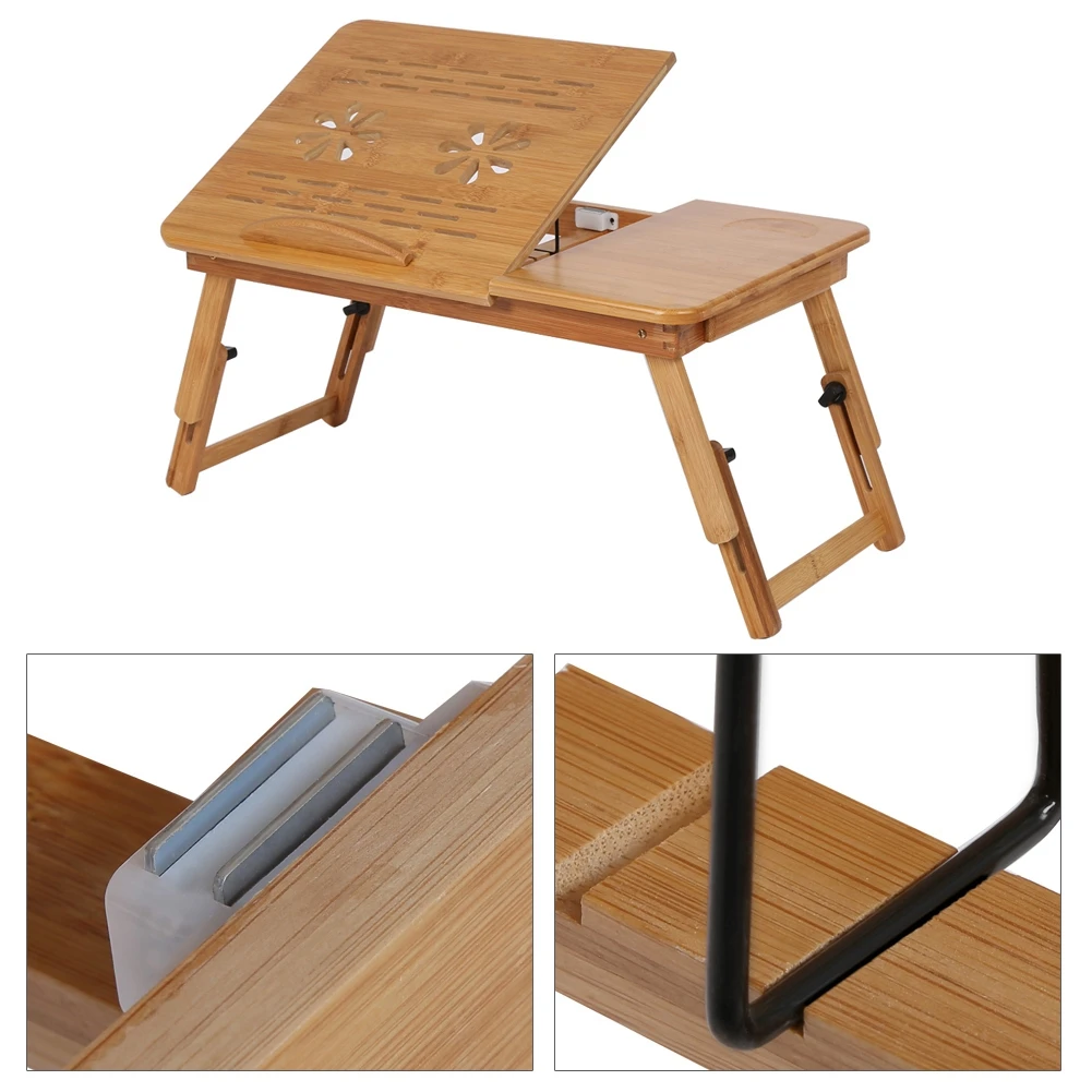 Bed Desk Bed Lap Desk Laptop Bed Desk Adjustable Bamboo Rack Shelf Dormitory Bed Lap Desk Portable Book Reading Tray Stand 4