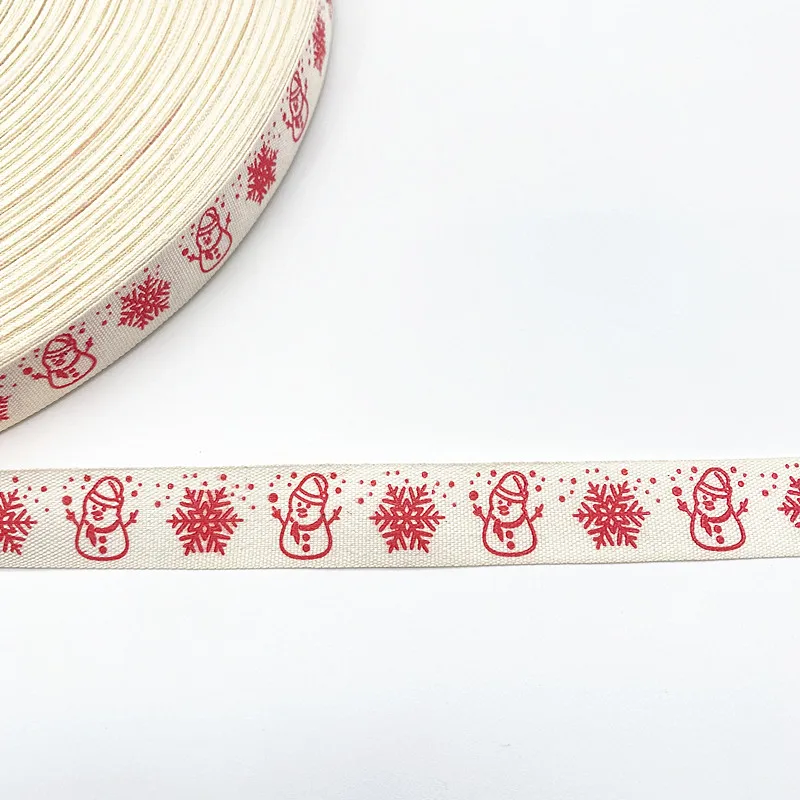 thumbnail image 1 of Nueva cinta de poliéster y algodón con estampado navideño de 5 yardas y 15 mm para envolver regalos de bricolaje, bodas, fiestas de Navidad, 1 of 5