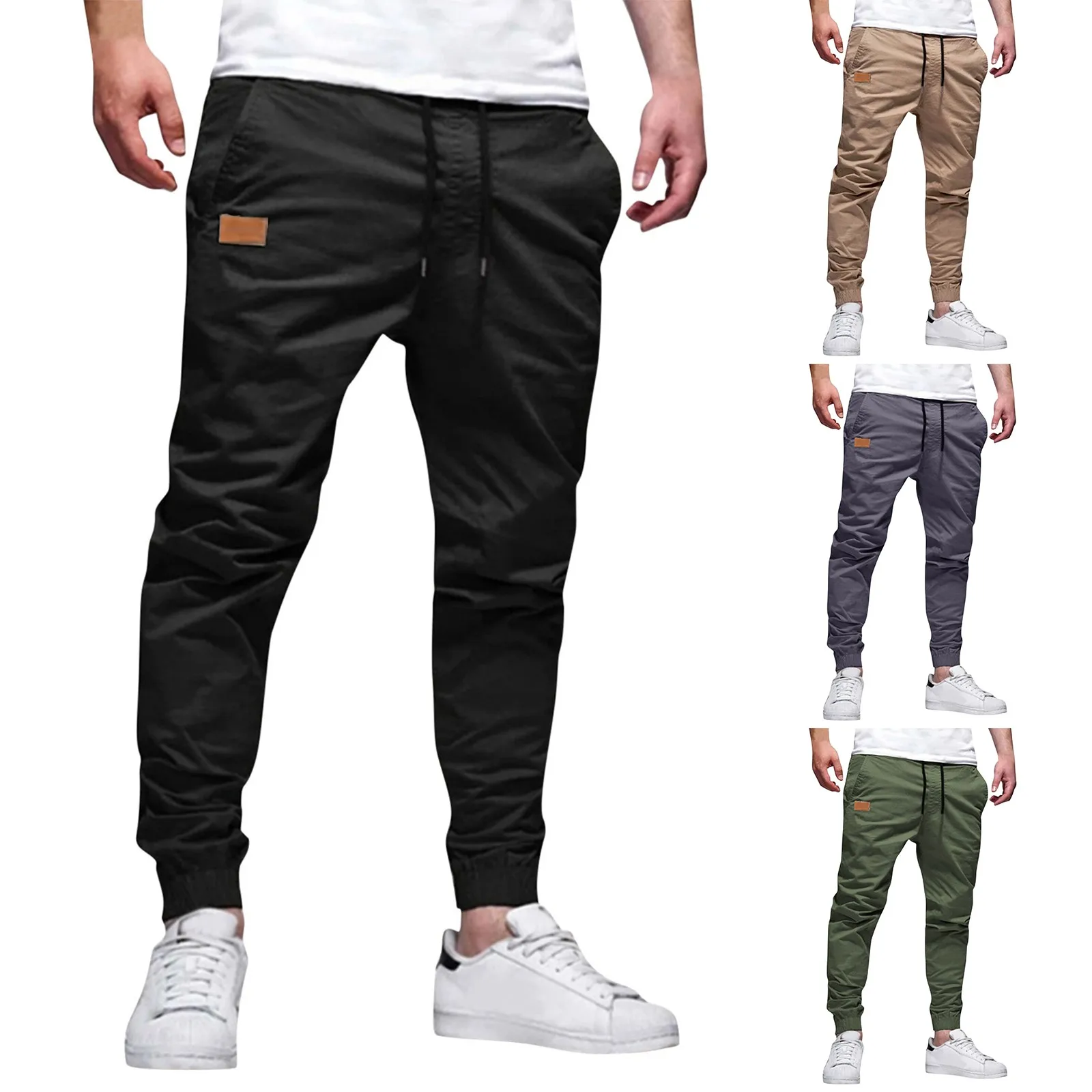 Mens Solid Color Elastic Waist Sweatpant With Pockets Spring Autumn Outdoor Sports Jogger Trousers men pants