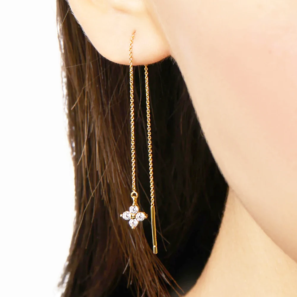Fashion 92.5 Sterling Silver Star Earrings Long Chain hanging Earring