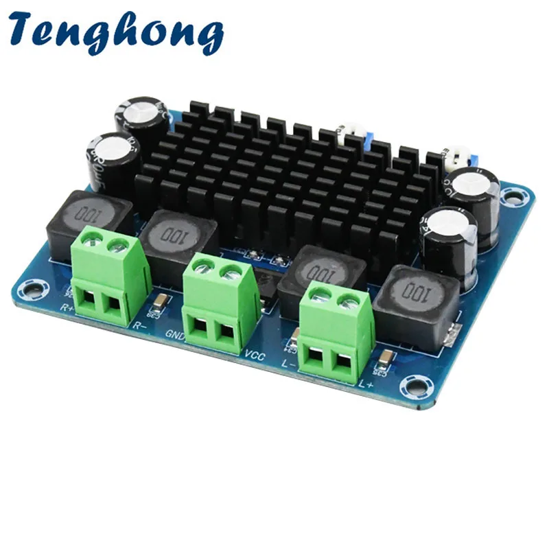 Tenghong High-power Digital Power Amplifier Board 100W*2 Commercial Industrial Control Audio-visual Sound Power Supply DC12-24V tenghong tpa3116d2 digital amplifier audio board dc12 24v power xh m642 automatic boost sound amplifier for speakers 50w 2