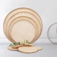 Handmade Weaving Bamboo Sieve Raft Round Dustpan DIY Decorative Fruit Bread Basket Kitchen Storage Trays Home Decor 1