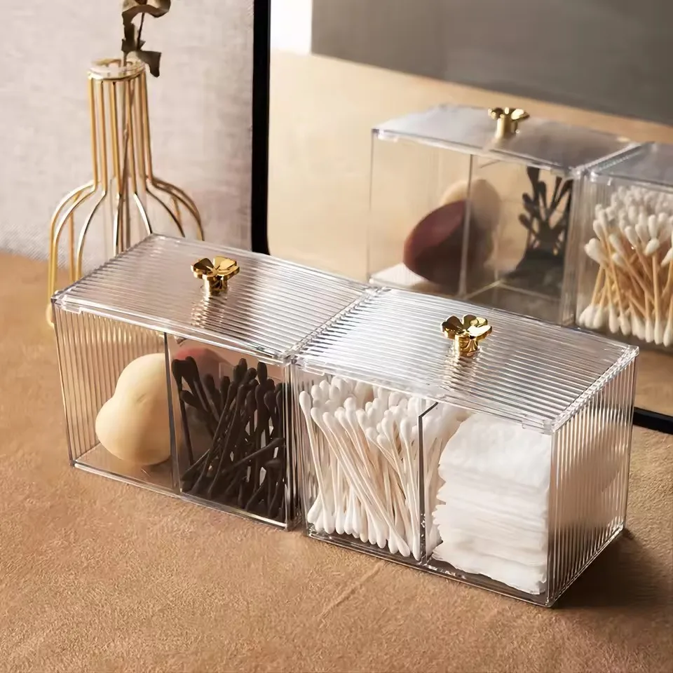 Acrylic Qtip Cotton Swab Holder Bathroom Jars With Lids Apothecary Jar Dispenser For Cotton BallCotton Round Pads, Floss 5