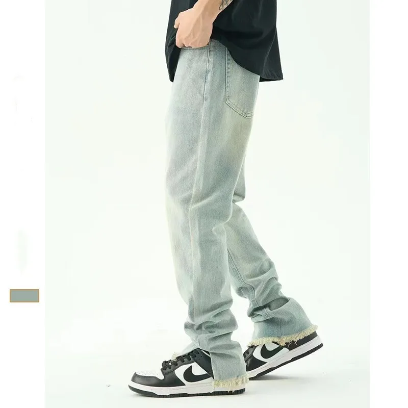 Jeans American Beard Side Foot Slit Jeans High Street Tide INS Retro Men's Straight Slim Casual Pants Spring And Summer Style