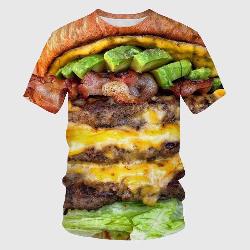 Funny Hamburger Pizza 3D Print T Shirt Men Casual Short Sleeve