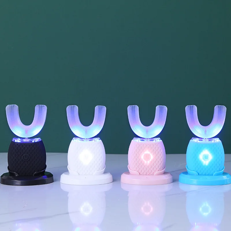 Silicone Escova de Dentes Elétrica 360 Graus Automático Escova de Branqueamento dos Dentes Limpeza Boca Luz Azul Fria Sonic u Forma
