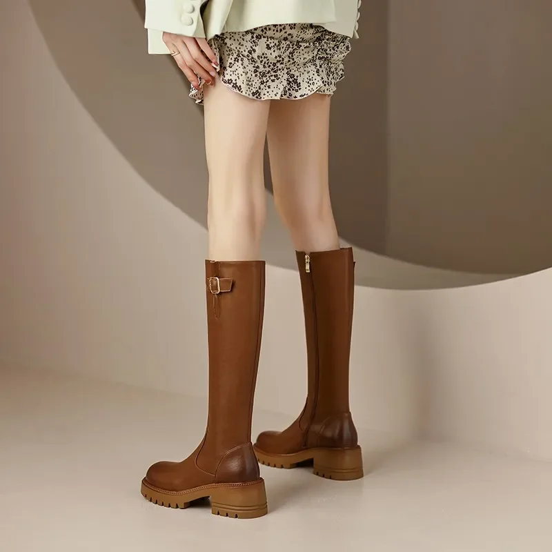 New Boots Women's 2023 Autumn Winter Platform Boots Zipper Long Was High Simple Boots Fashion Motorcycle Boots Botas Mujer