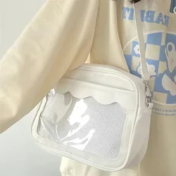 Japanese Harajuku Style PU Transparent Pocket Crossbody Shoulder Bag (White)