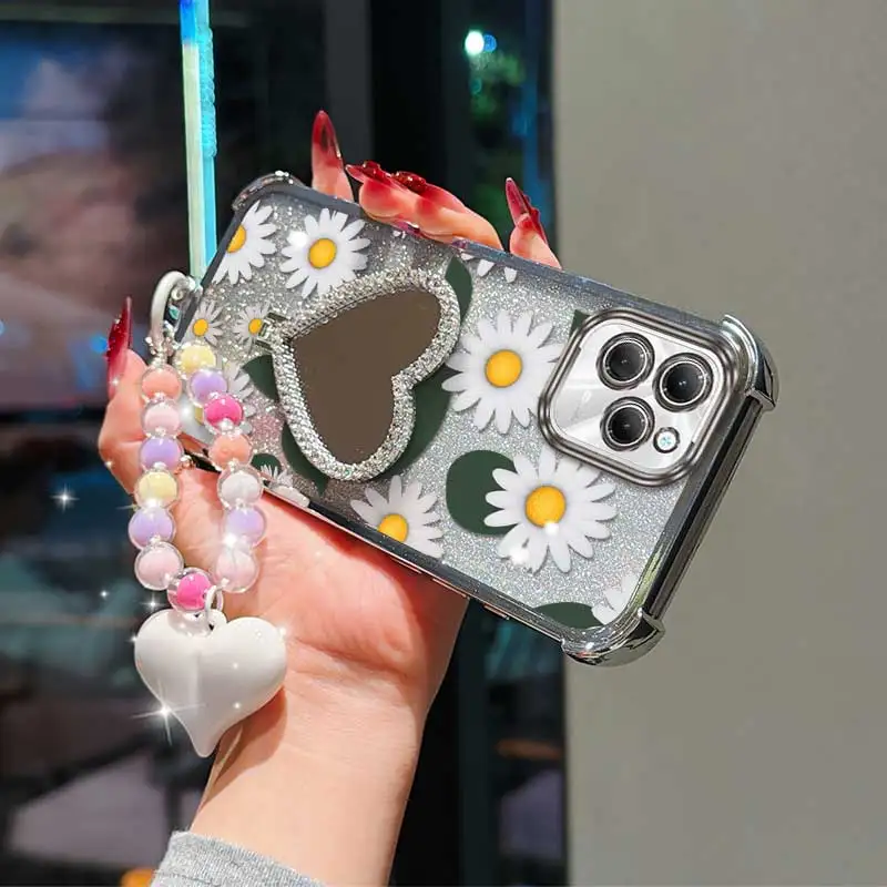 White Daisy Phone Case Set with Lanyard and Stand - 3 Piece Collection