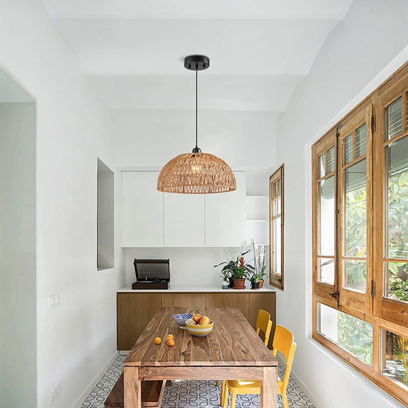 Newest Japanese-style hemp rope woven pendant lights B&B pastoral restaurant tea room inn bar bedroom rattan indoor lighting Hot 5