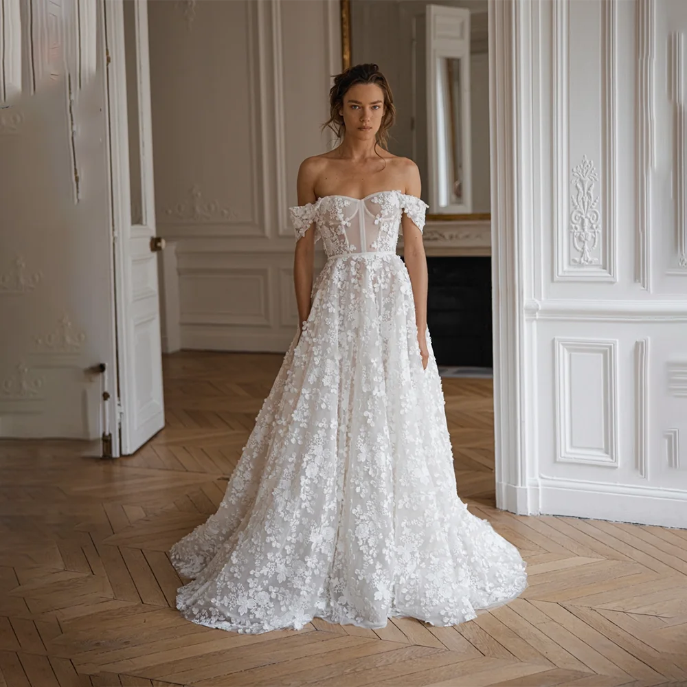 Vestido de novia de lujo con bordado Floral y hombros descubiertos