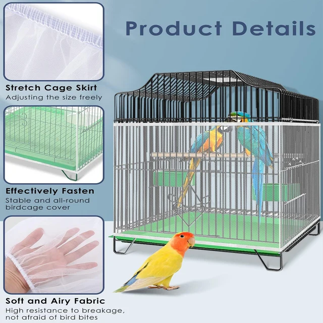Adjustable Bird Cage Net Cover Birdcage Seed Feather Catcher Soft Skirt Guard Birdcage Nylon Mesh Netting for Round Square Cages 4