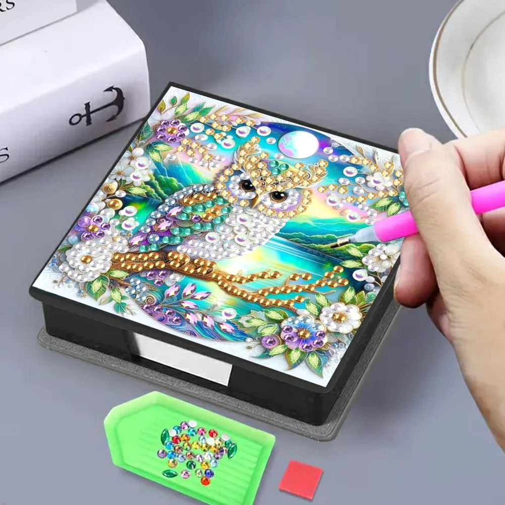 Diamond Painting Sticky Note Holder - Siamese Fighting Fish Design With 160 Sheets & Craft Tools