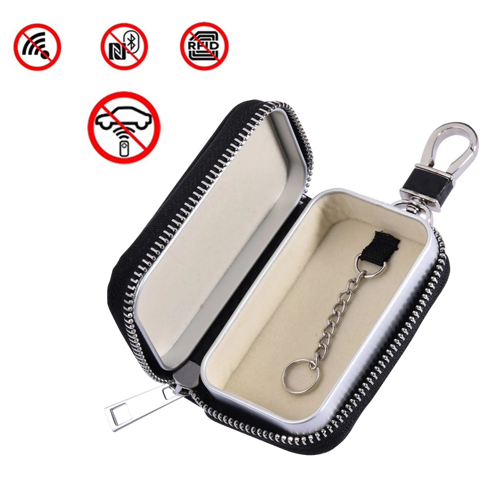 Car Key Signal Blocker Bag RFID Shielded Signal Zipper Case PU Leather Anti-Hacking Anti-Theft Key Fob Pouch Auto Faraday Box