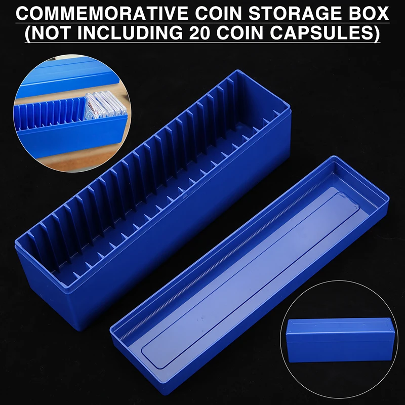 

Blue Storage Box Plastic Case 265*92*70mm Commemorative Coin Storage Box For 20 Certified PCGS NGC Slabs Coin Collection Holder