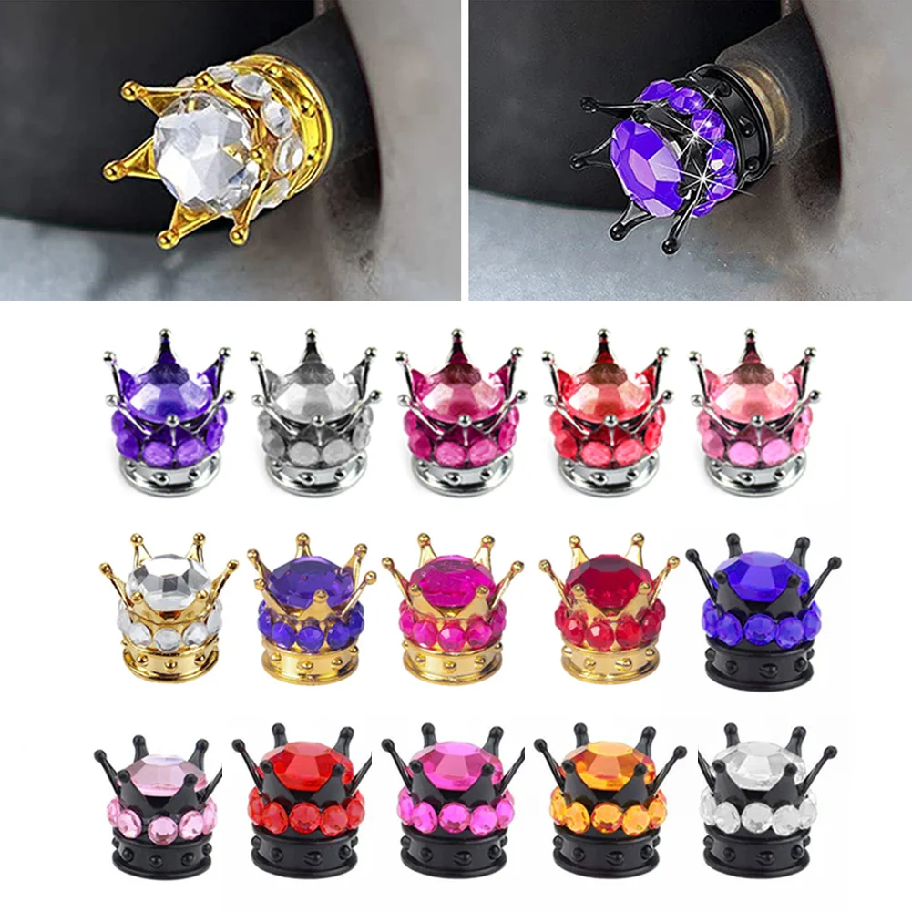 4PCS ล้อยางวาล์ว Caps ฝาครอบมงกุฎรูปร่าง Bling เพชรยางฝุ่นวาล์ว Caps รถบรรทุกรถจักรยานยนต์จักรยาน Air COVER 1