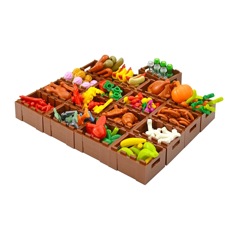 DIY Building Blocks Food Set: Bread, Fish, Fruit, and Roast Chicken City Accessories