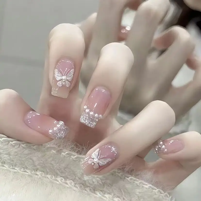24-Piece Glamorous Glitter Press-On Nail Set with Adhesive