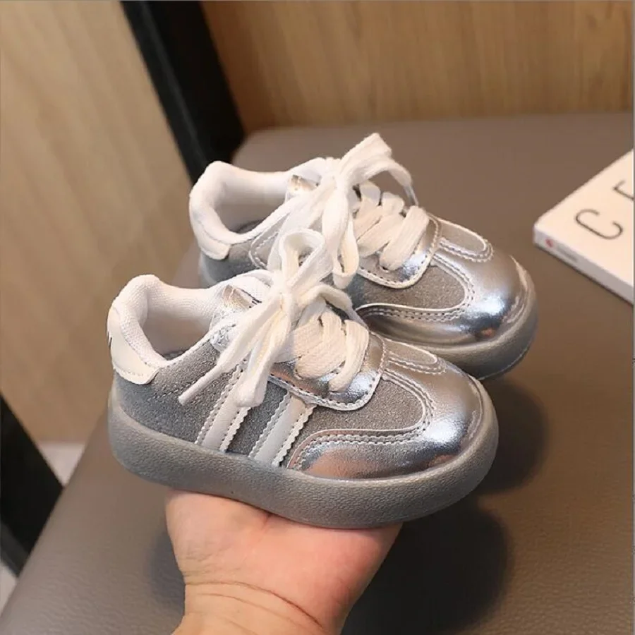 Children's Sports Sneakers Autumn Winter New Girls' Casual Shoes Boys' Forrest Gump Shoes Fashion Soft Sole Black Silver Pink 2