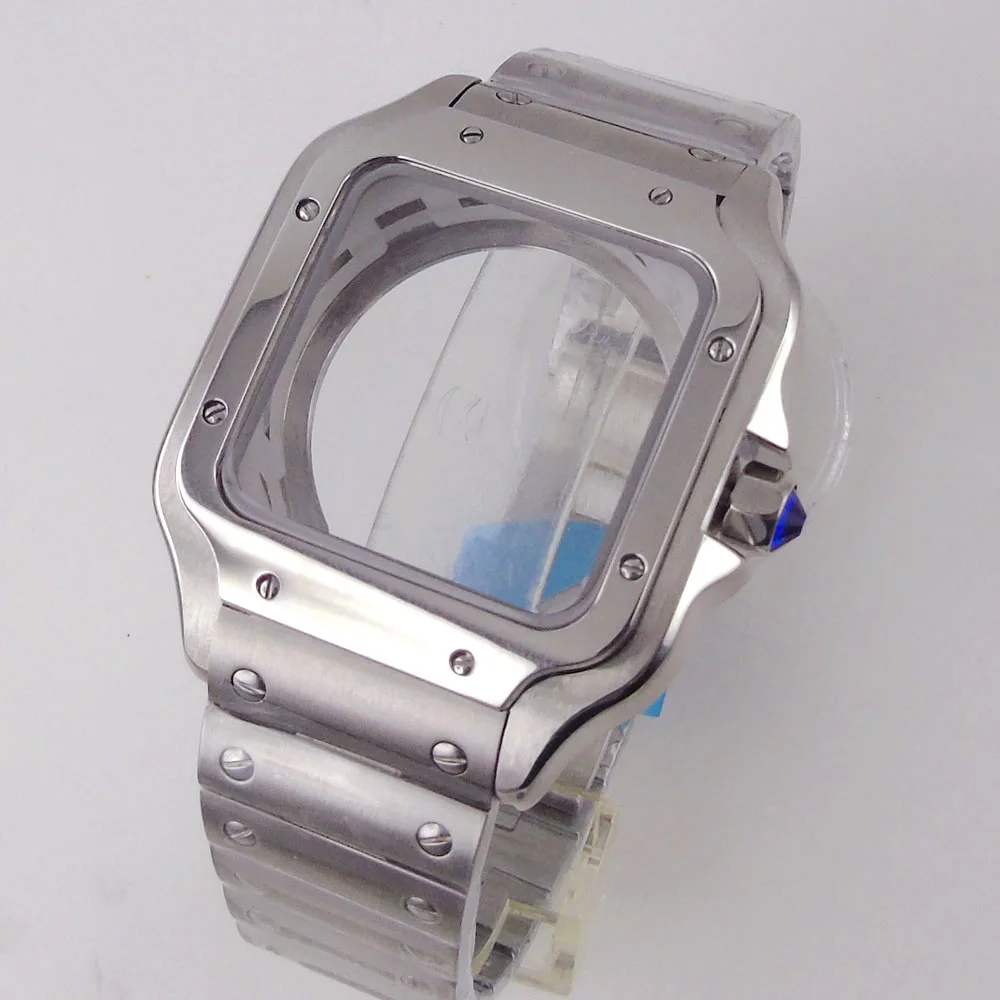Zweifarbige Uhrenzubehörteile aus 316L-Edelstahl, 38 mm quadratisches Gehäuse, Zifferblatt mit römischen Ziffern, Zeiger-Set, passend für NH35A NH36A, Materialglas – Detail 25