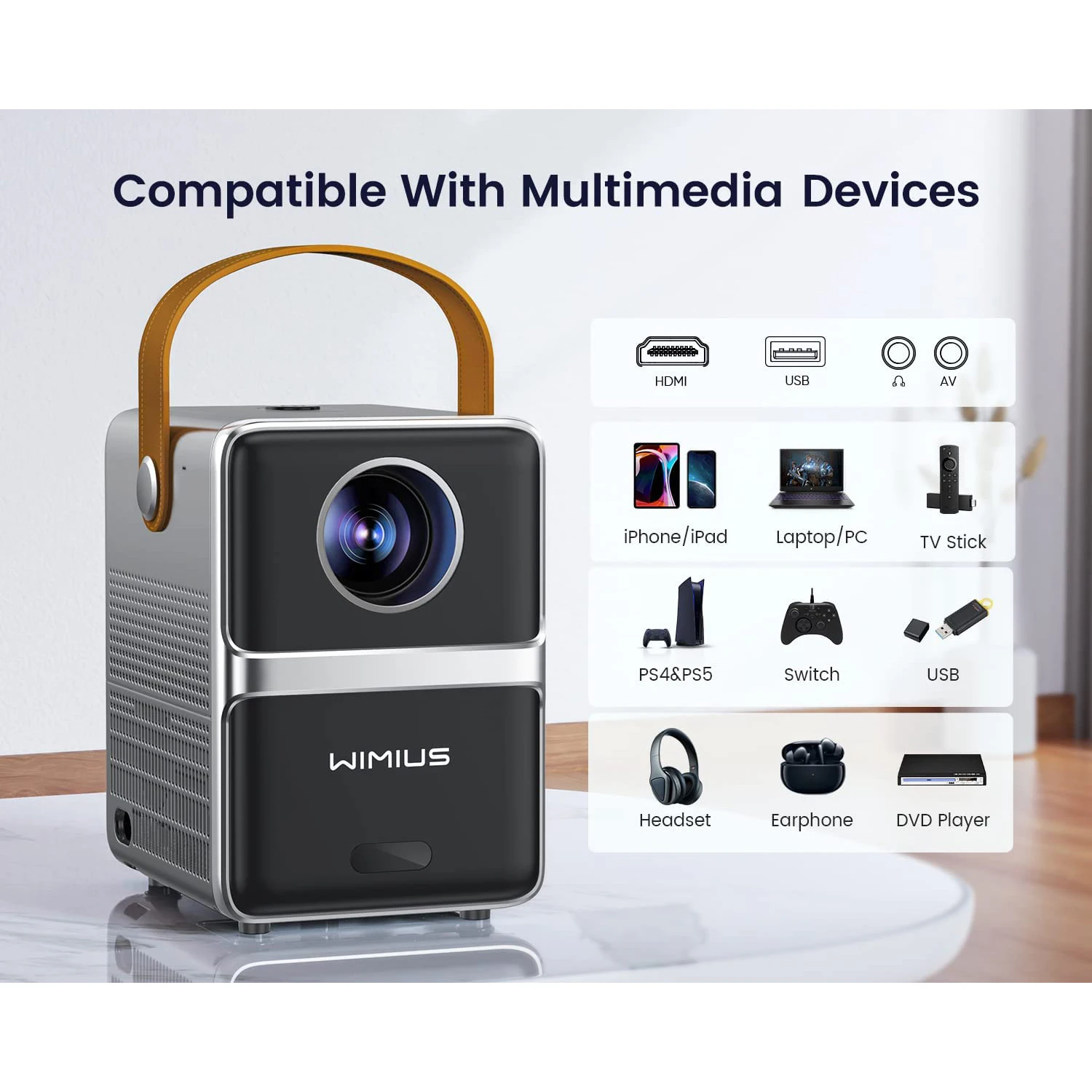 Wimius Home Theater 9500 Lumens Portable Projector with Remote Included