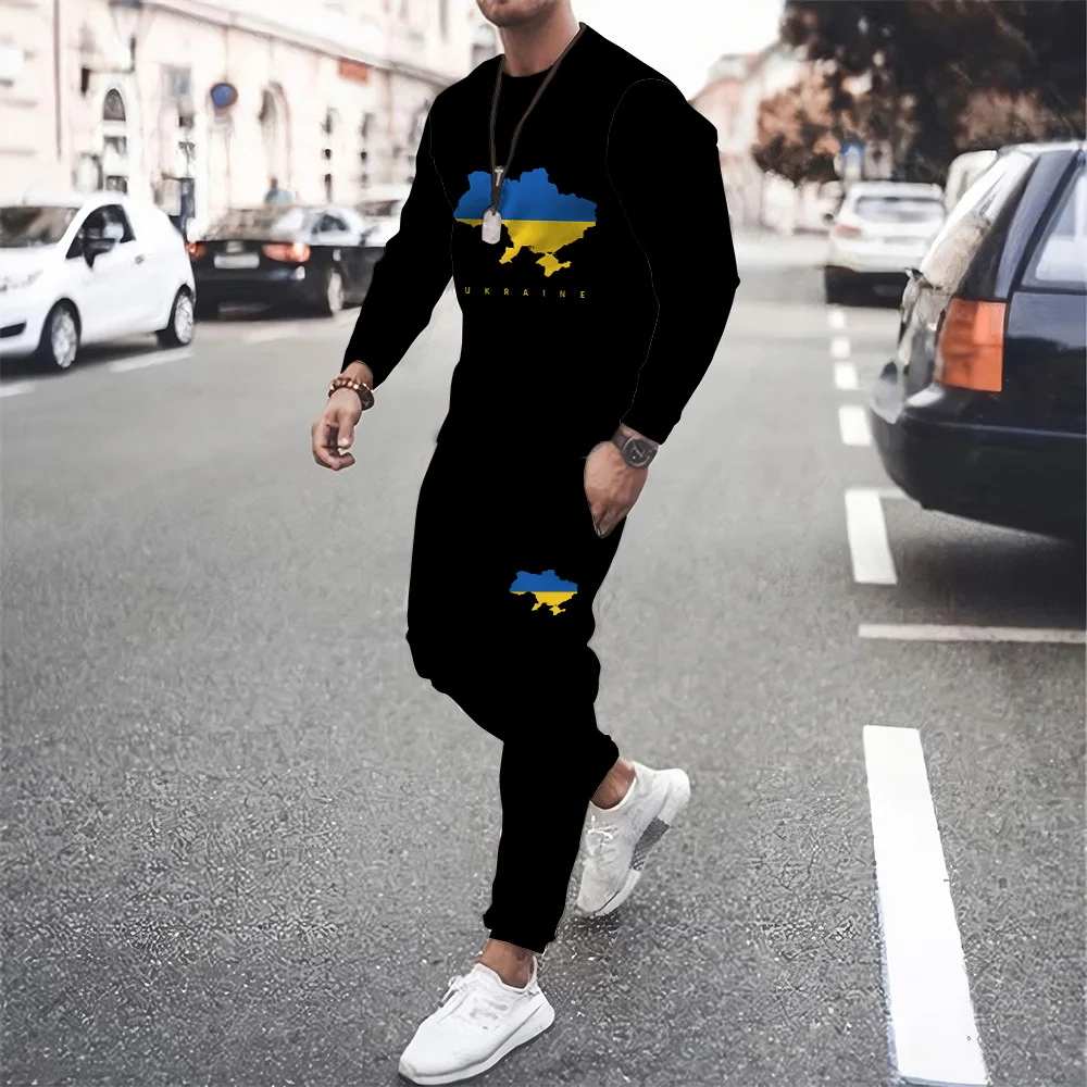 Ukrainian Style Men Tracksuit 3D Printed Long Sleeve Suite Desig Clothes Black Pants Two Piece Set Casual Oversize 4xl