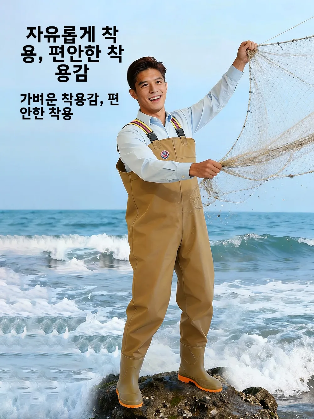 하이라이즈 두꺼운 방수 낚시 바지 부츠 포함 남성용 하프 바디 웨이딩 슈트 통기성 UPF100+ 자외선 차단