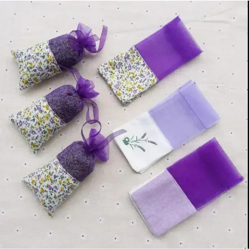 100pcs Lavender sachet empty bag mesh stitching transparent linen beam pocket small floral dried flower filling