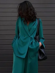 Office Wear Women Suit Collar Long Sleeve Solid Color Suit Elastic Waist Loose Pants Fashion Elegance Women Suits Office Sets
