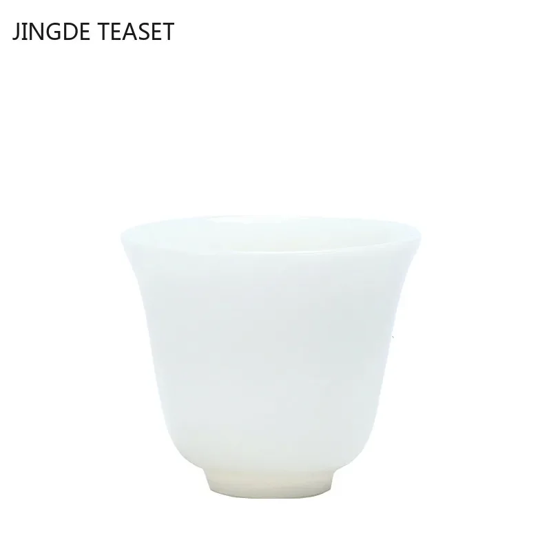 2pcs/lot Chinese Ceramic Tea Cup Teaware Suet Jade White Porcelain Handmade Teacup Tea Bowl Single Cup Master Cups Chinese Gift