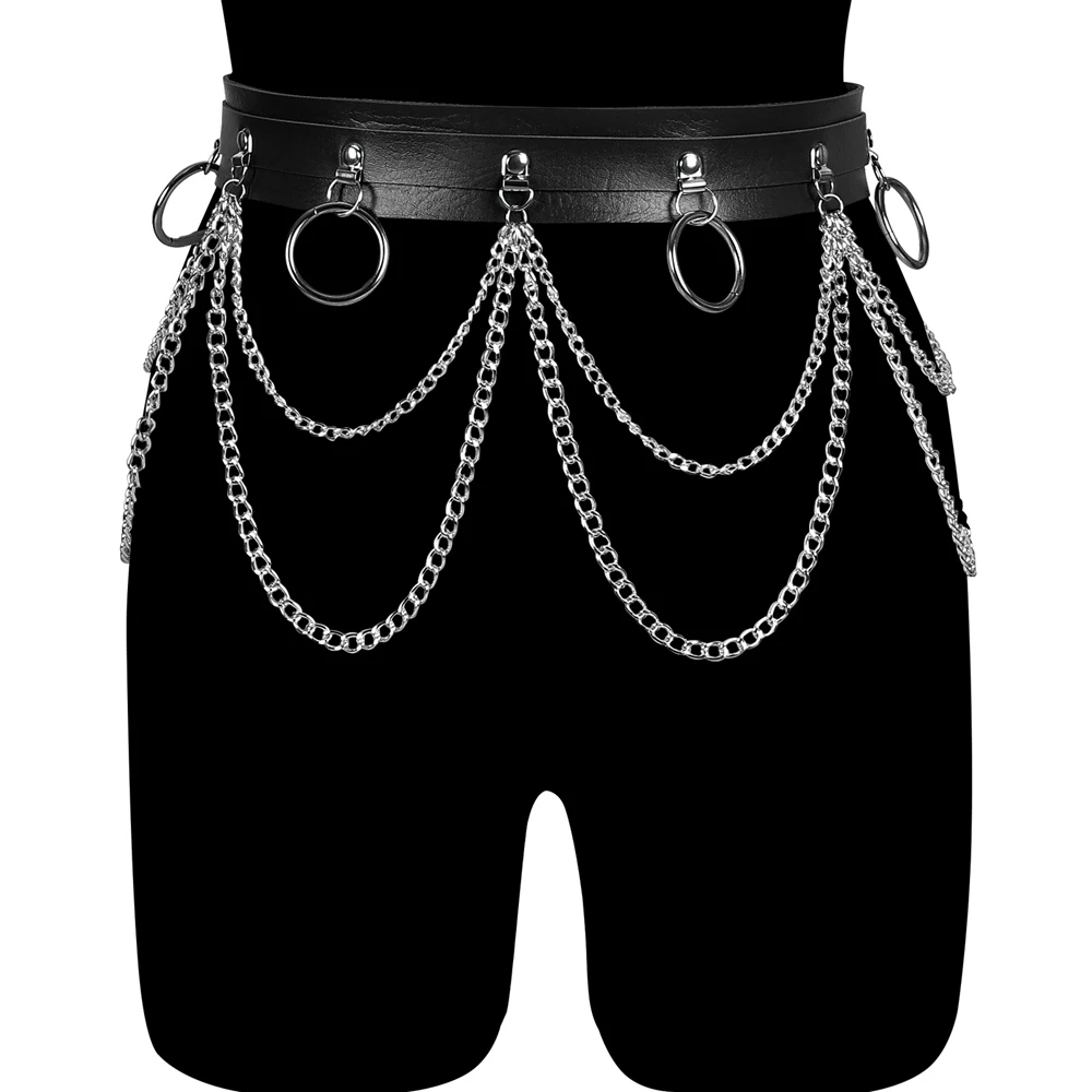 BlackLeatherChainGarterBeltBridalBondageStockingsShoulderStrap