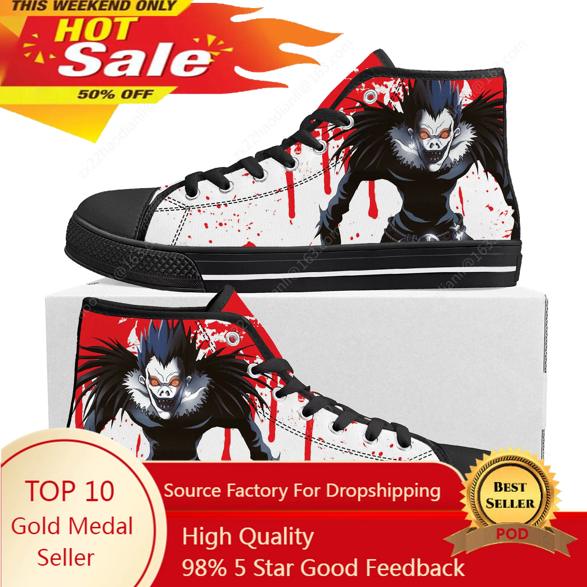 

Demon Ryuk Horror Death Note High Top Sneakers High Quality Mens Womens Teenager Canvas Sneaker Casual Couple Shoes Custom Shoe