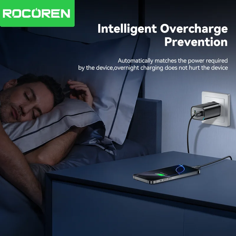 Rocoren 65W GaN USB Type C Charger QC PD 3.0 USBC Fast Charging USB Charger For iPhone 16 Pro Xiaomi Macbook Samsung S25 Laptop Best Sellers In Phones Accessories