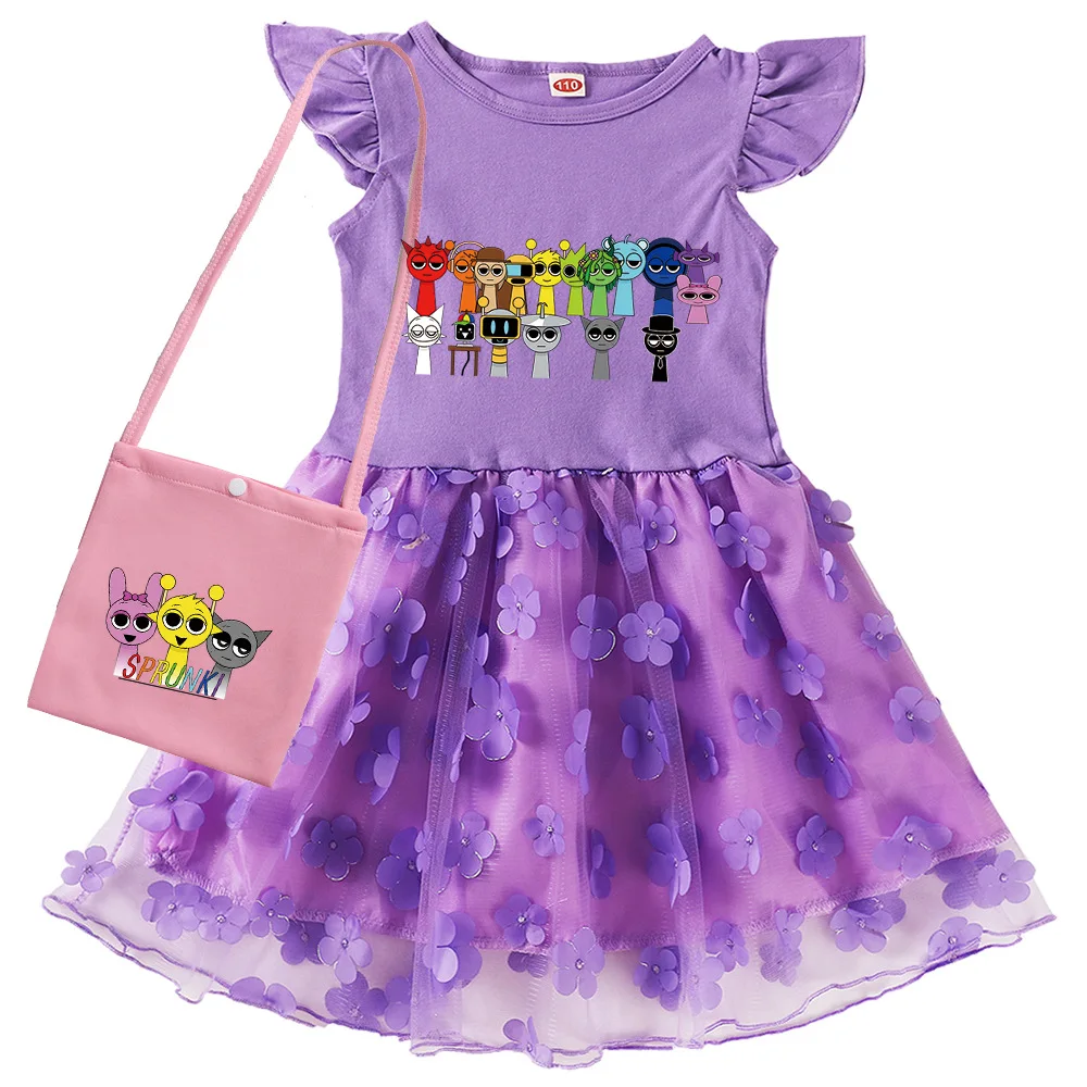 Popular Game Sprunki Dress for Kids Lace Casual Dresses for Baby Girls Super Clothes Wedding Party Summer