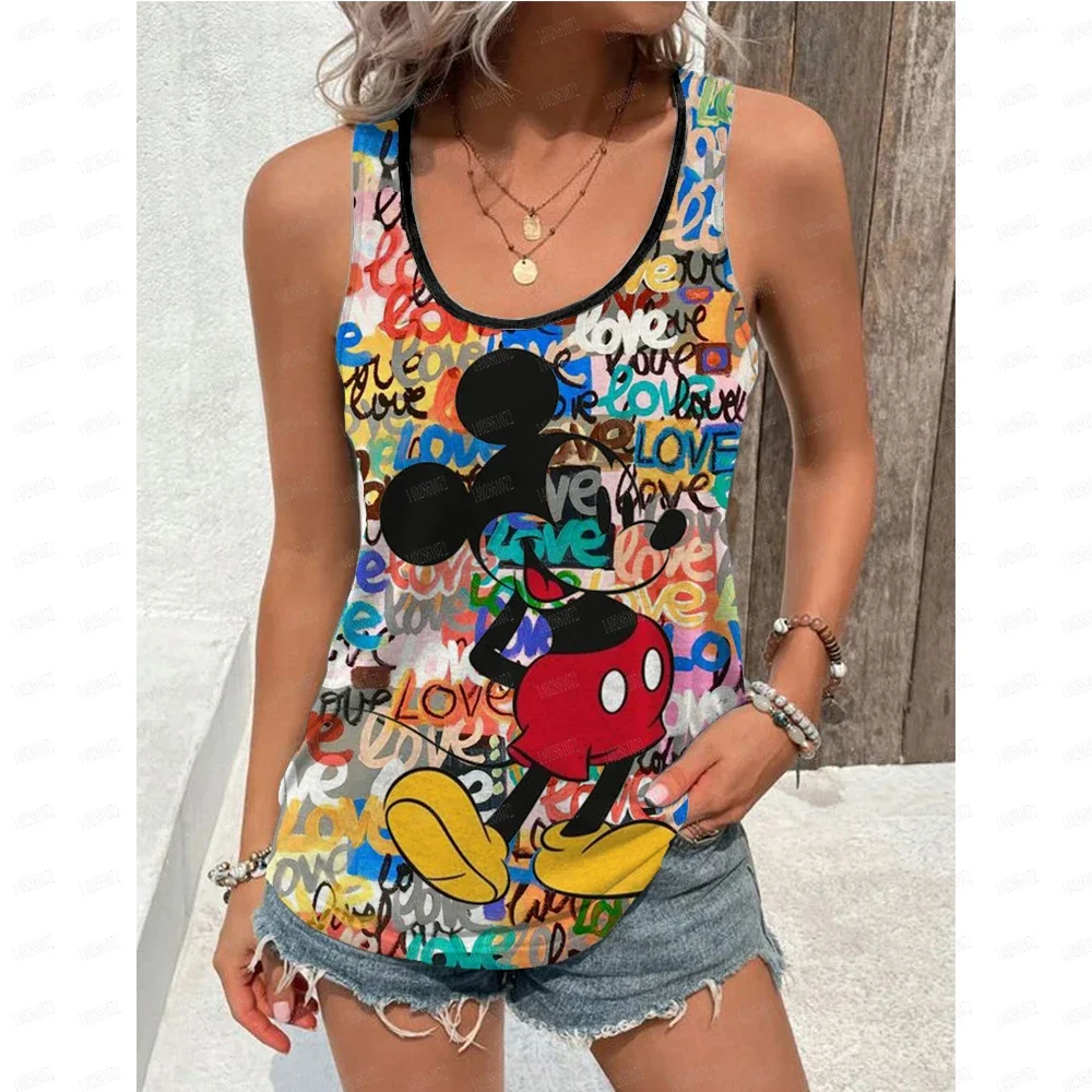 women tank tops Summer Women Mickey Mouse Tank Tops Tees Fashion Sleeveless Clothing Disney Cartoon Character Streetwear