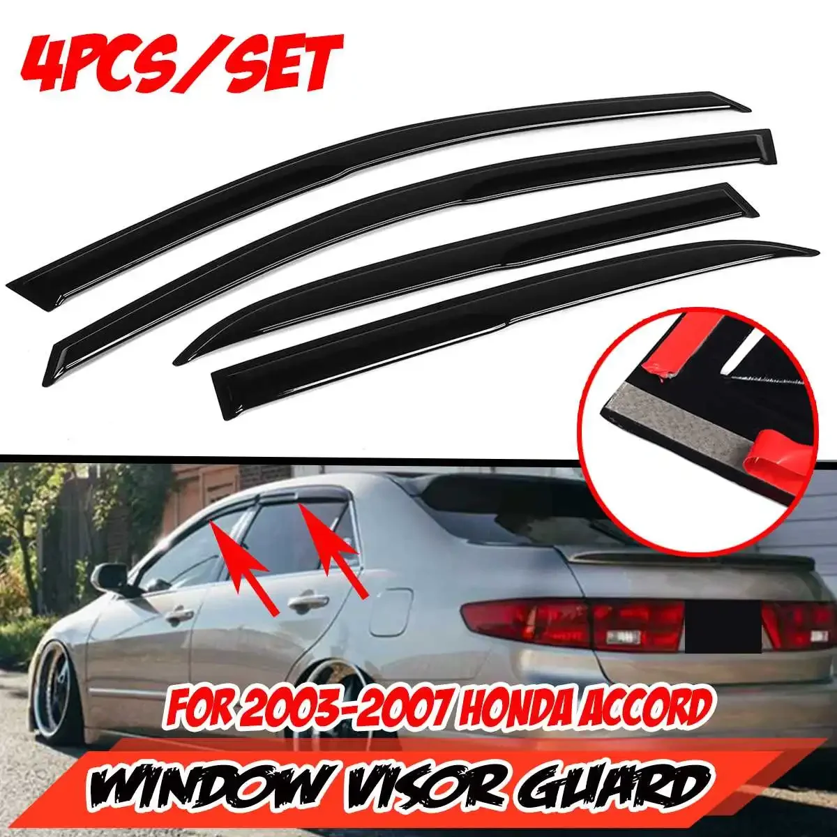 

Black 4x Car Side Window Visor Guard Vent For Honda For Accord 2003-2007 Window Wind Deflectors Window Weatherproof Deflector