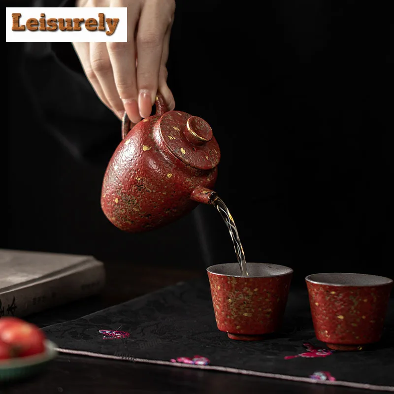 140ml Gold Sprinkle Mountain Red Teapot Japanese Tea Infuser Pot Tea Maker Kettle With Filter Puer Cafes Supplies Gift Supplies