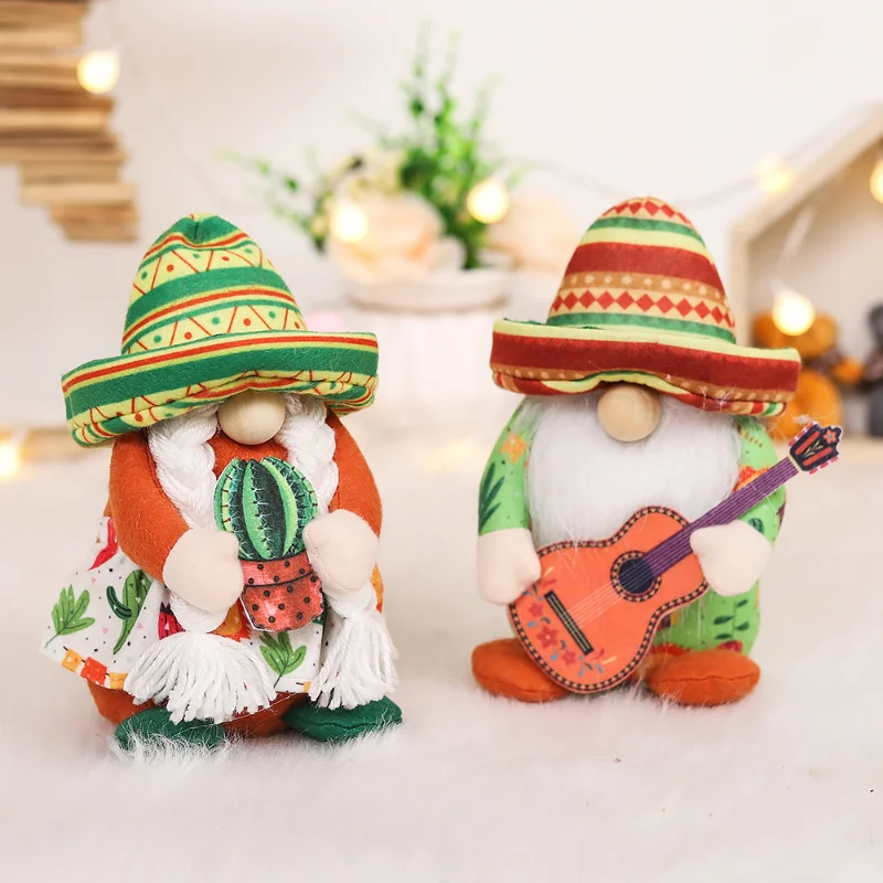 Mexican Carnival Gnome Scandinavian Dwarf Plush Doll Guitar Couple Gnome Decoration Shop Window Farmhouse Kitchen Desktop Decor