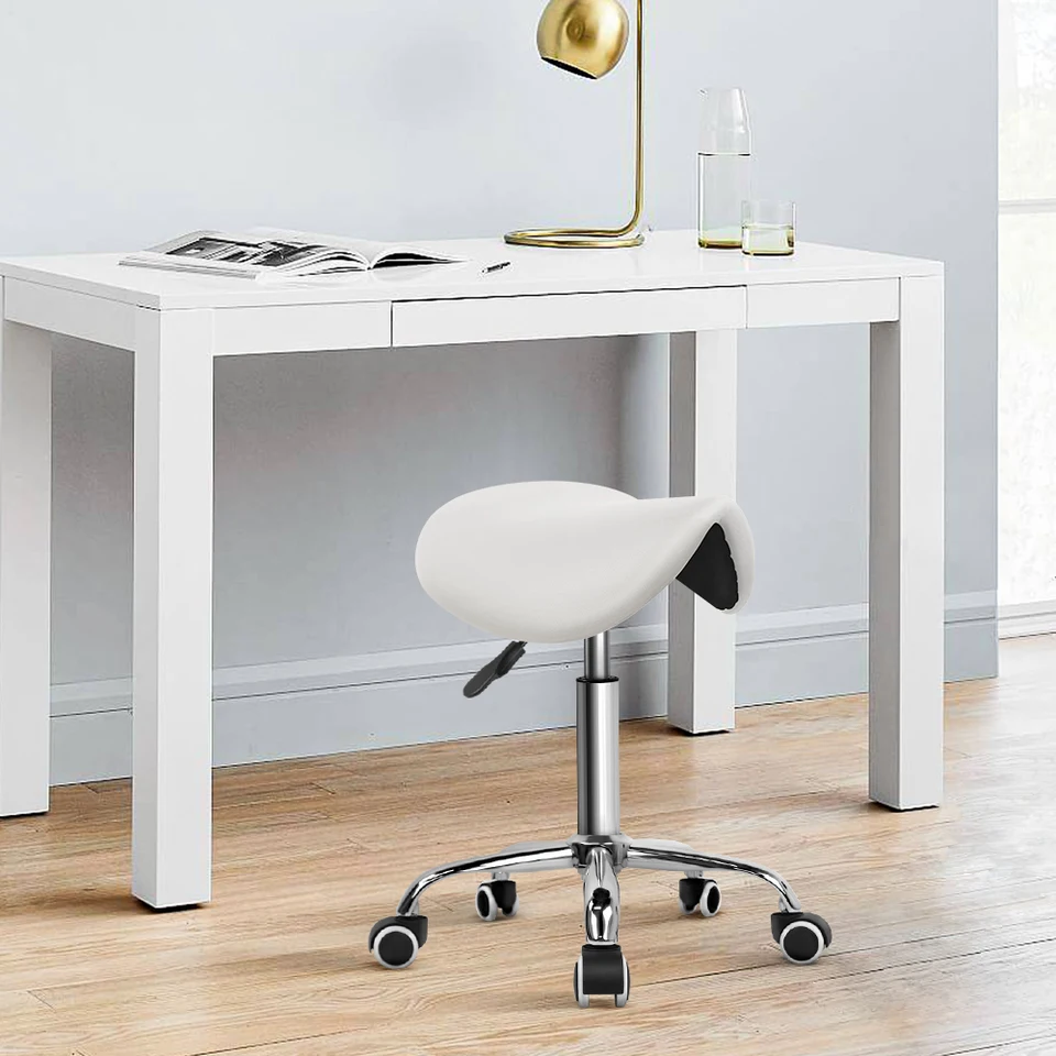 Adjustable PU Leather Rolling Saddle Stool with Wheels
