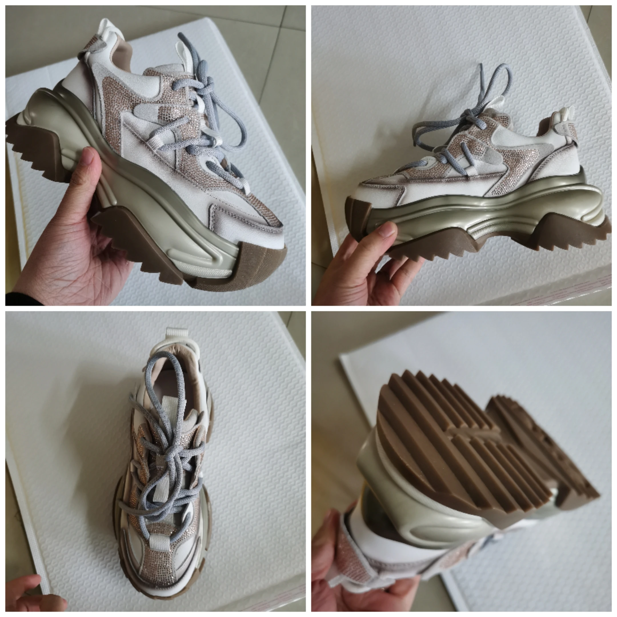 Fujin 7Cm Rhinestone Genuine Leather Autumn Spring Platform