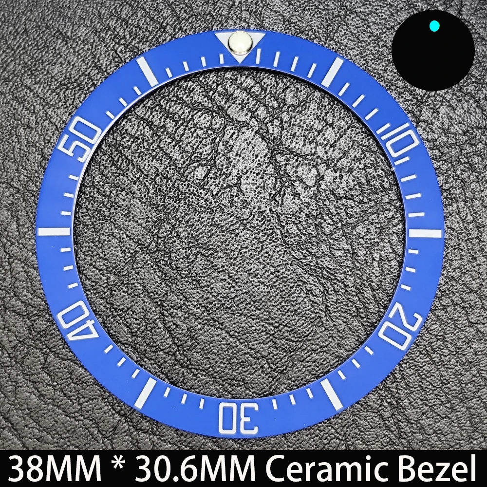 Elegant Blue Luminous Bezel GMT and Diving Watch Insert, Sloping 38mm x 30.6mm Ceramic/Aluminum