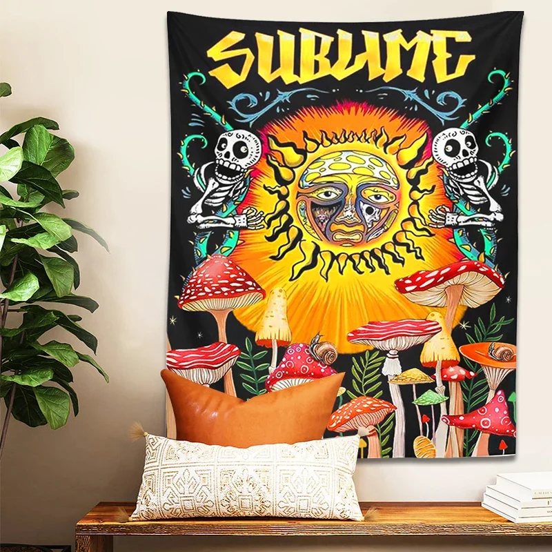 Psychedelic Mushroom Tapestry Wall Hanging Sun Cactus Sublime plant Hippie Vertical Tapestry Home Decor Bedspread Beach Shawl for tapestry decorations