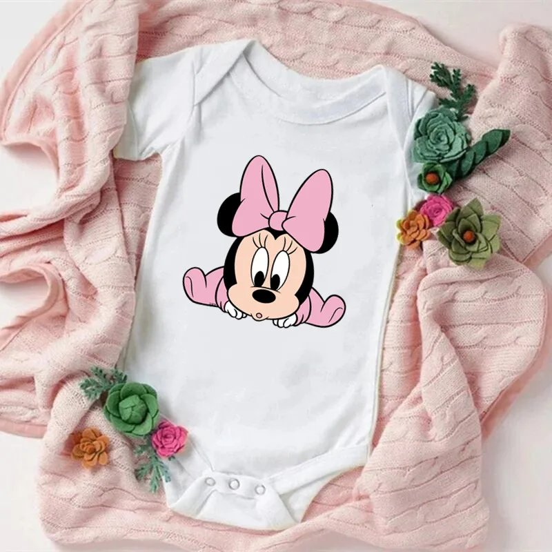 New Minnie Mouse Baby Girl Clothes Summer Short Sleeve Bodysuit for Newborns 100% Cotton Baby Clothes New Born Romper