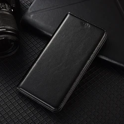 Premium Crazy Horse Genuine Leather Flip Phone Wallet Cover Case - A50 (Black)