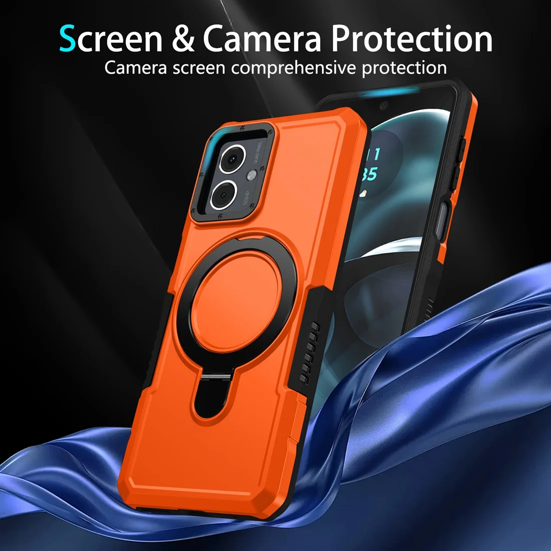 Фото Moto G24/G04 4G чехол для телефона, невидимое металлическое кольцо Kickstand, жесткий противоударный чехол для Moto G34 5G 2024 с защитной пленкой для экрана №4