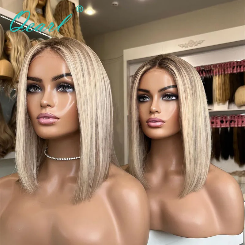 

Human Hair Bob Lace Wig Straight Lace Frontal Wigs 13x4 Icy Ash Blonde Highlights Grey Short Wig Sale Free shipping 180% Qearl